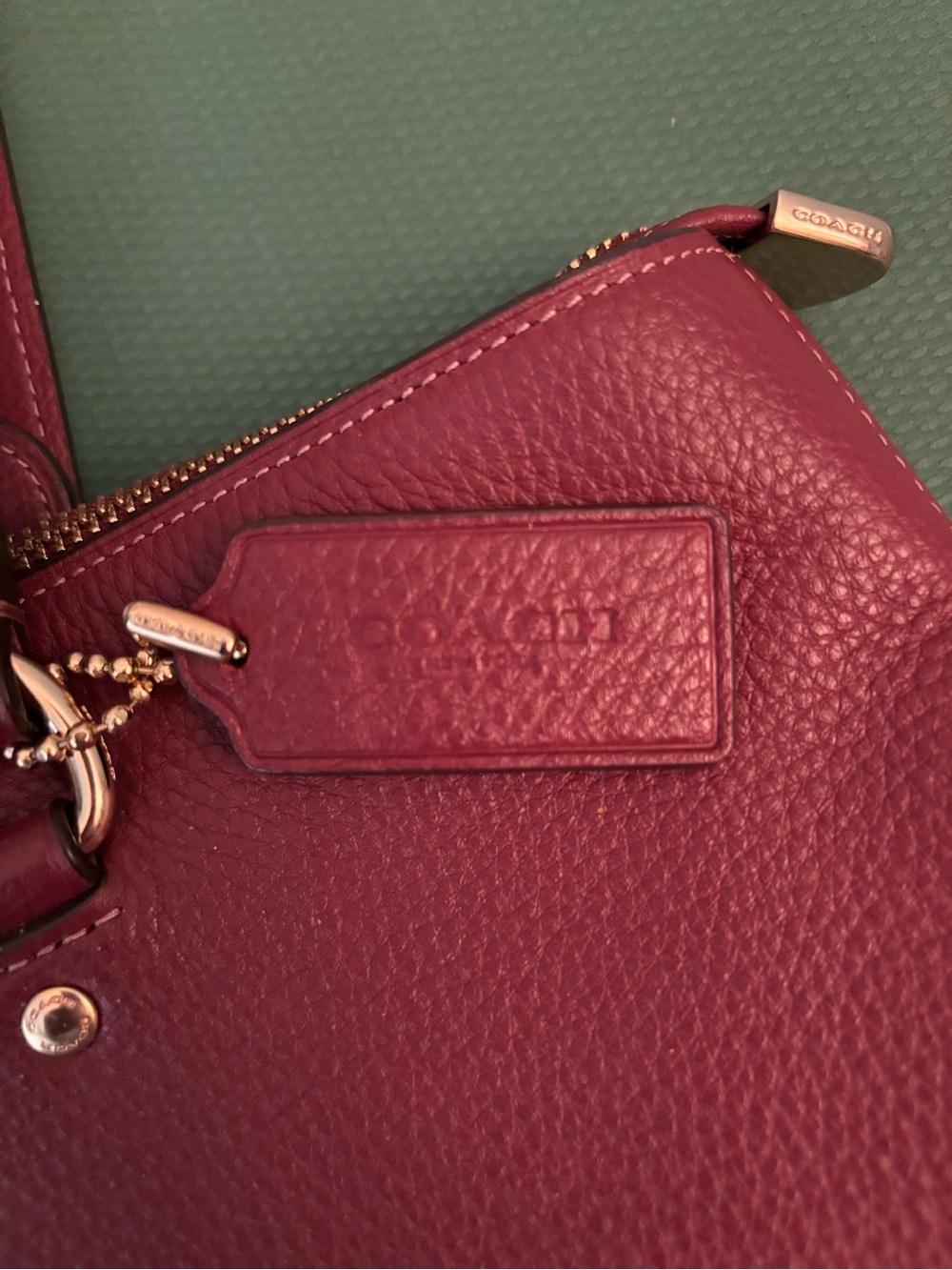 Coach Burgundy Pebbled Leather Tote with Gold Hardware - Picture 3 of 11